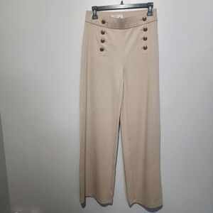 LOFT Wide Leg Pants in Beige with Gold Buttons